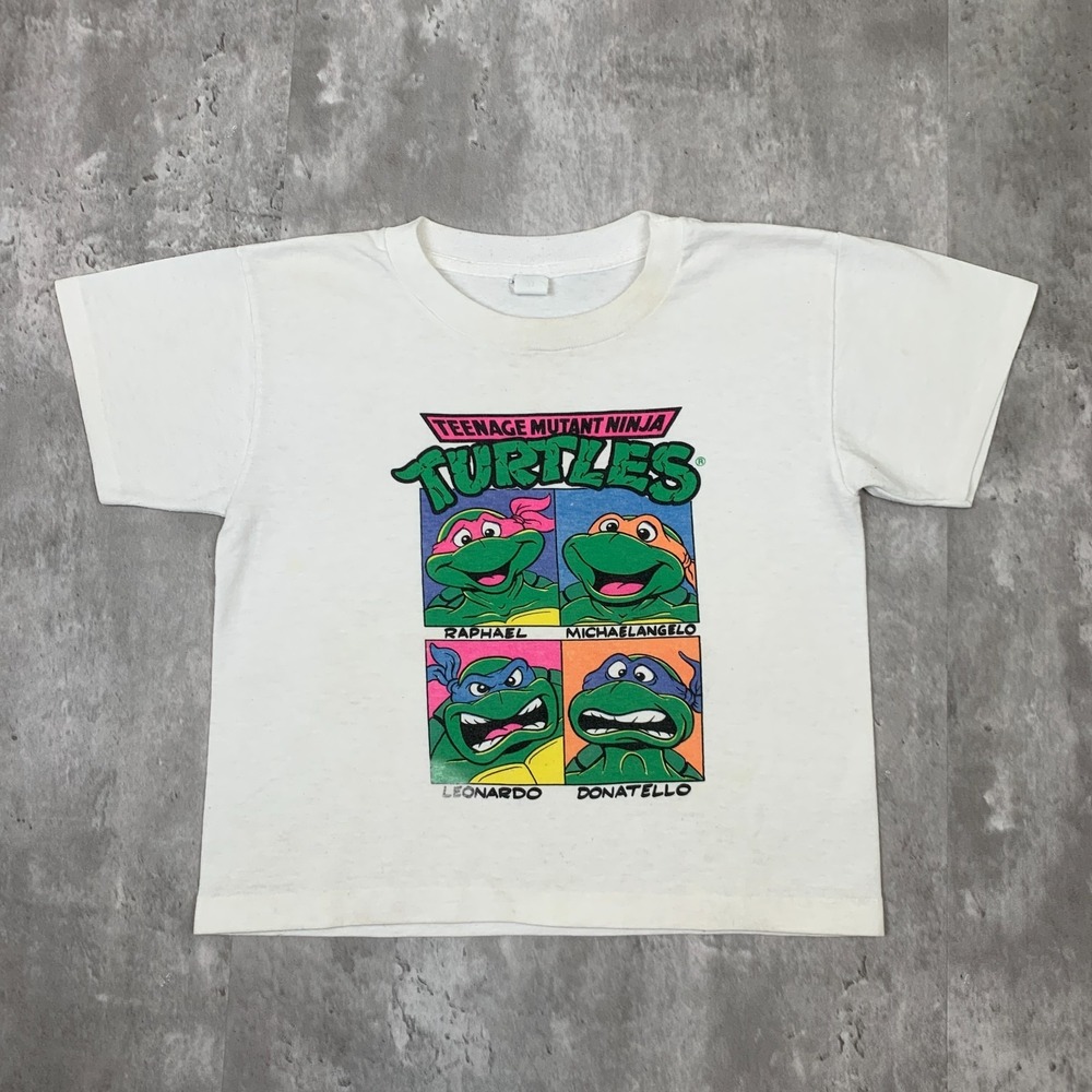Vintage TMNT Ninja Turtles T-Shirt Kids 7 White Cartoon Promo Comic USA 90s